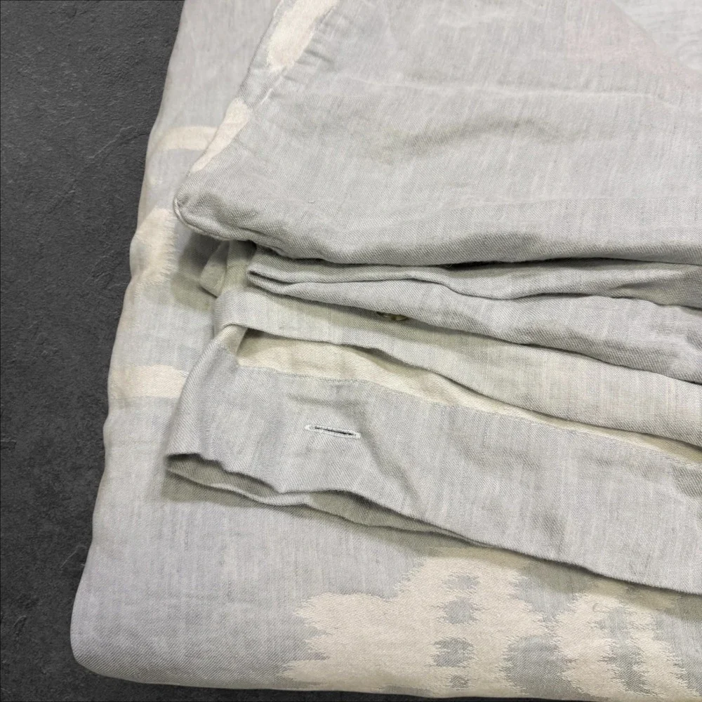West Elm Light Blue Ikat Cotton Linen Blend Duvet Cover Queen 92x88